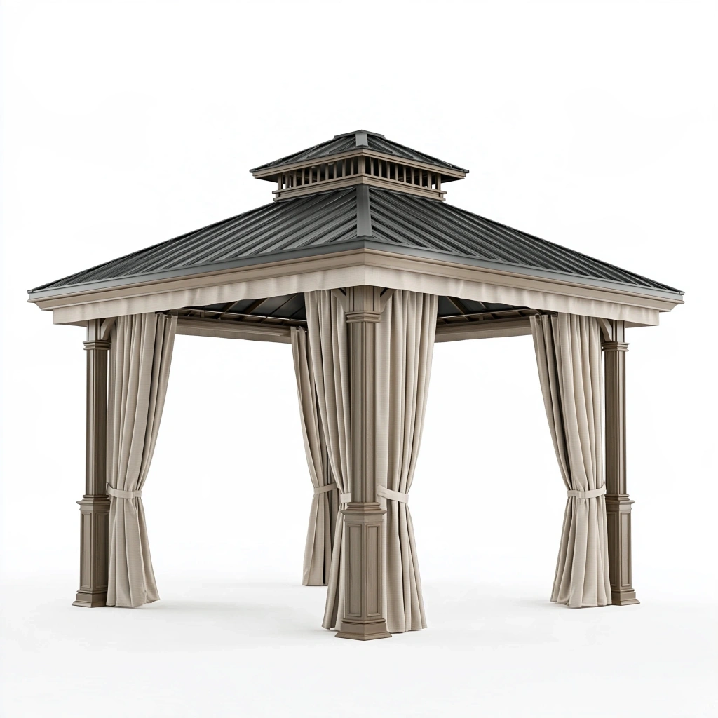 Altana ogrodowa 300 x 300 x 300 cm metalowa beżowo-czarna z zasłonami