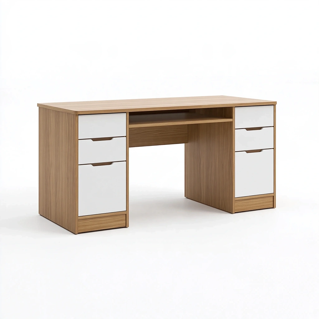 Biurko 140 x 60 x 75 cm z szufladami z płyty meblowej brązowo-białe do gabinetu