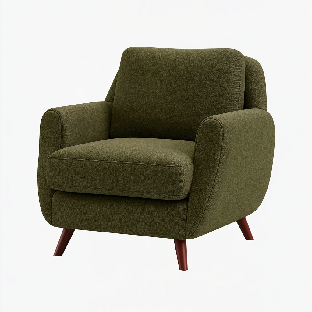 Fotel wypoczynkowy 85 x 82 x 90 cm z tkaniny oliwkowy na drewnianych nogach w stylu nowoczesnym